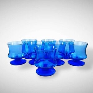 Seneca Fashionables Delphine Blue Low Footed Wine Glasses Set of‎ 8 1970s